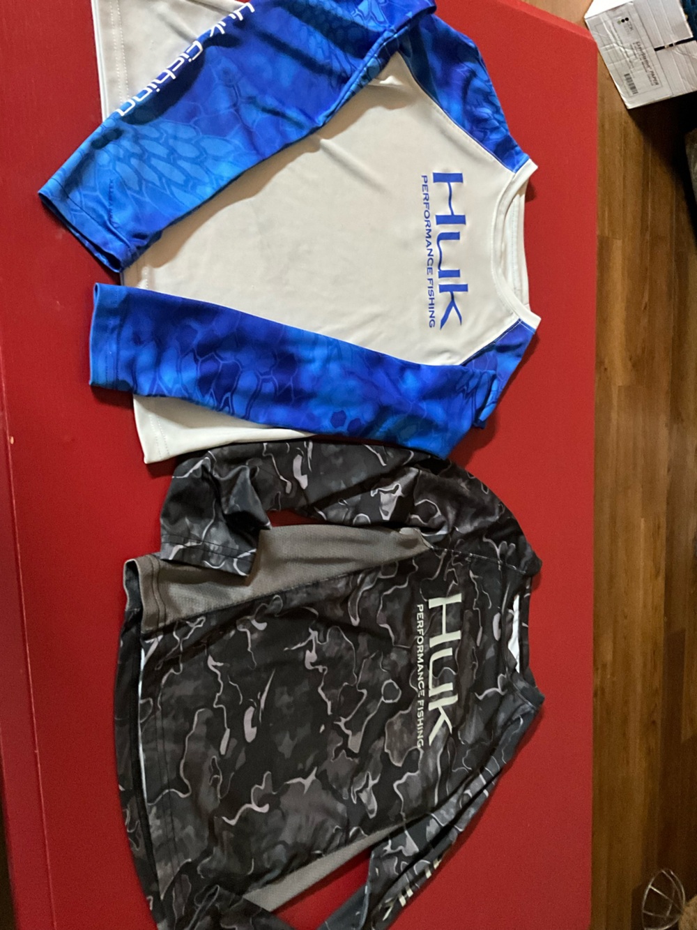 2 youth small LS HUK fishing shirts